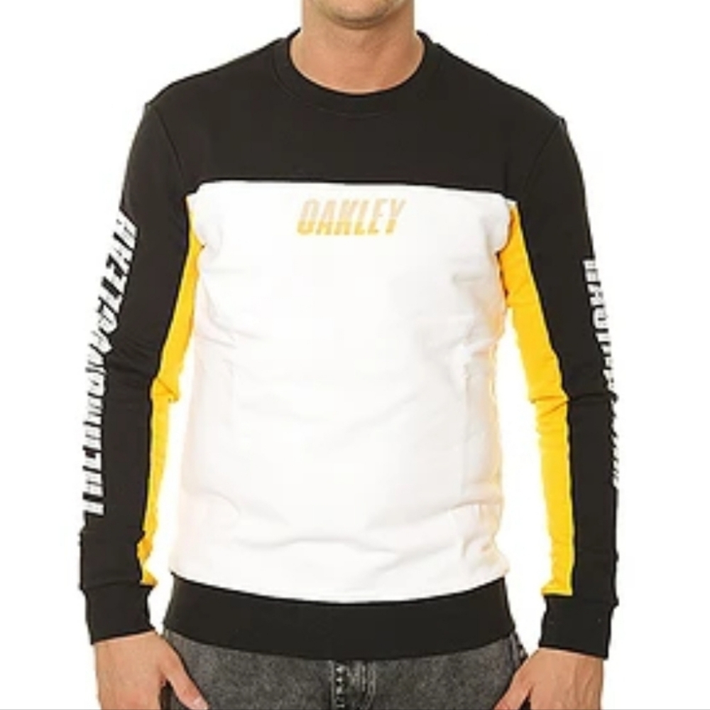 Oakley Men TN Racing Team Fleece Crew Sweatshirt Colorblock White Black Size XXL